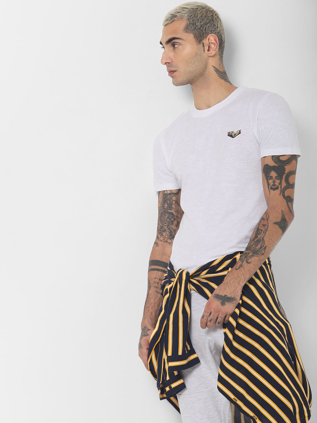 White Printed Crew Neck T-shirt - S