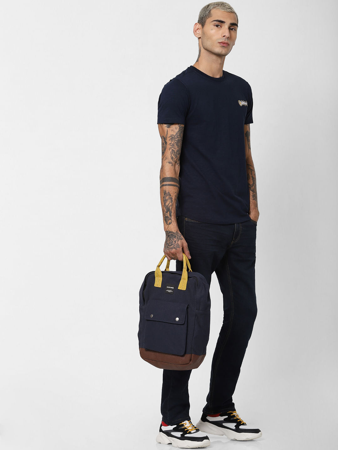 Blue Printed Crew Neck T-shirt - S