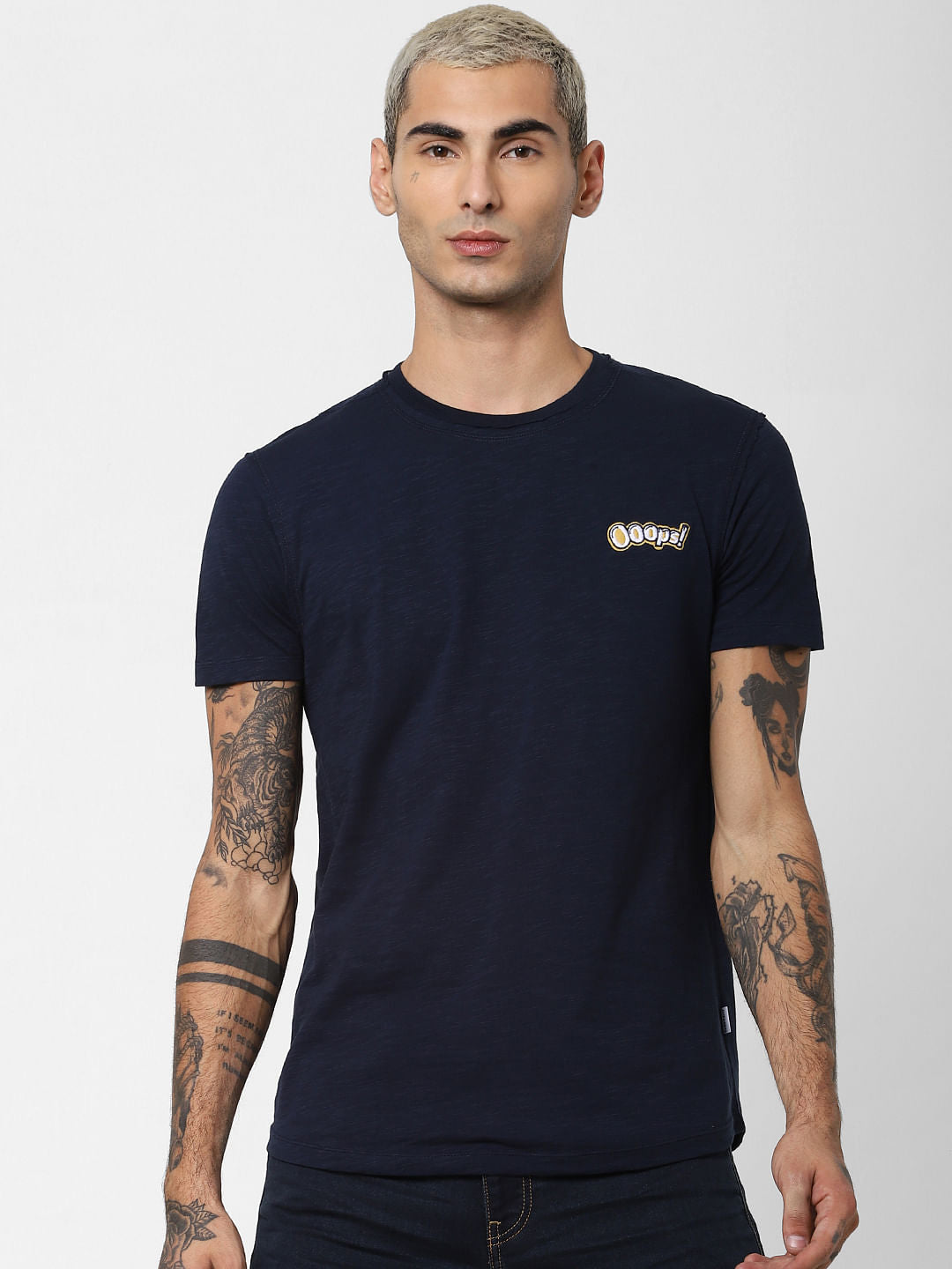 Blue Printed Crew Neck T-shirt