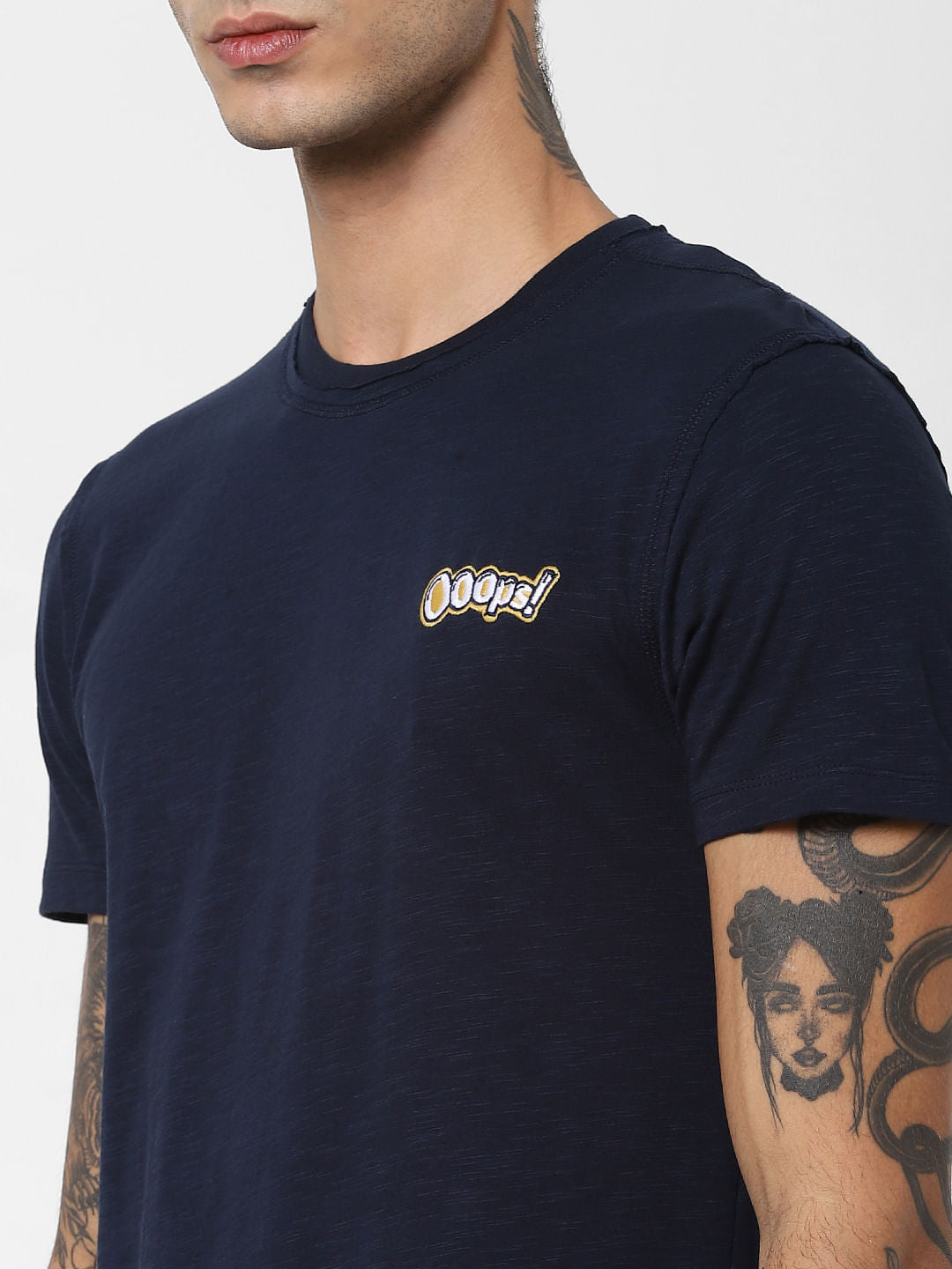 Blue Printed Crew Neck T-shirt