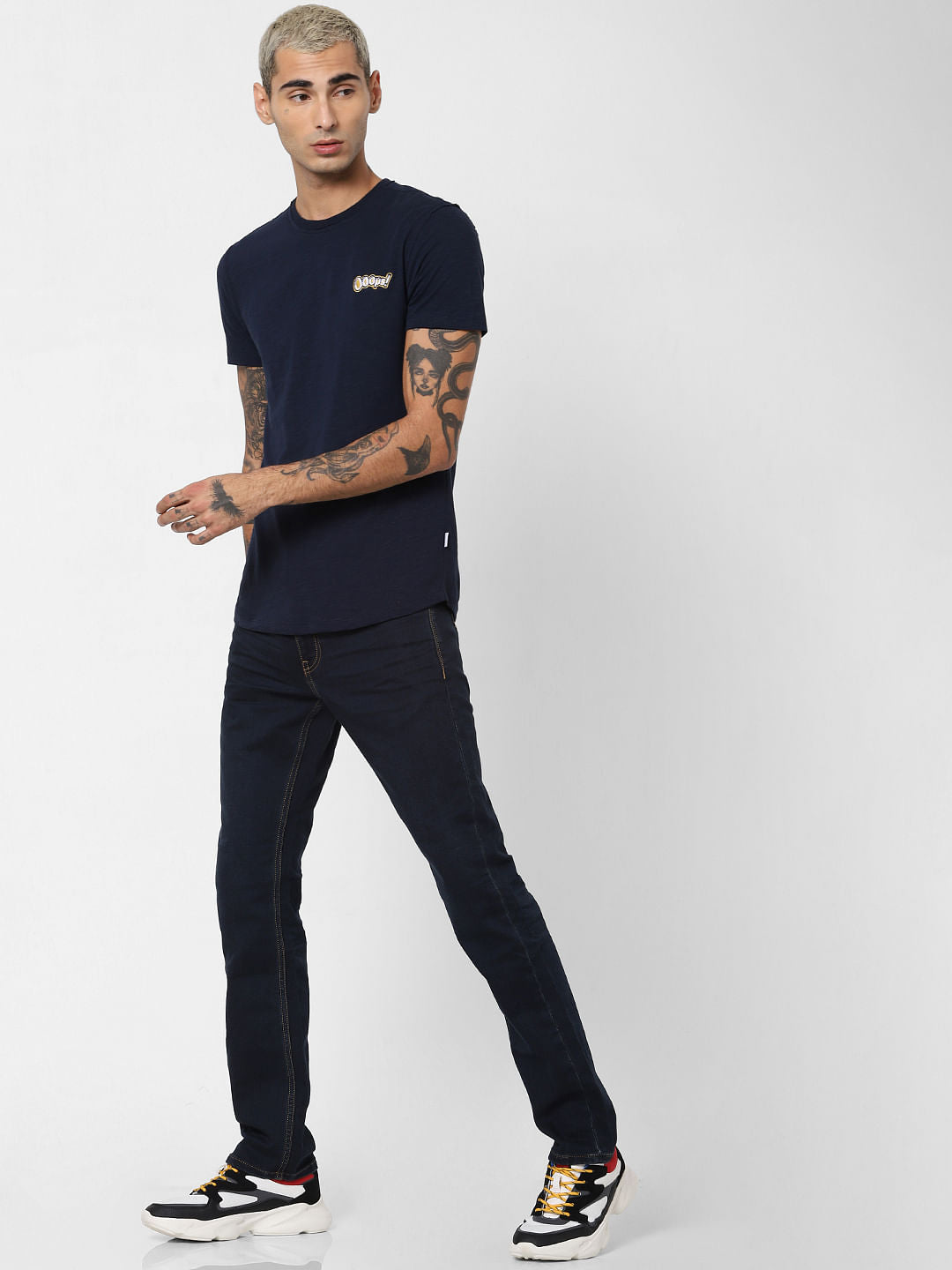 Blue Printed Crew Neck T-shirt