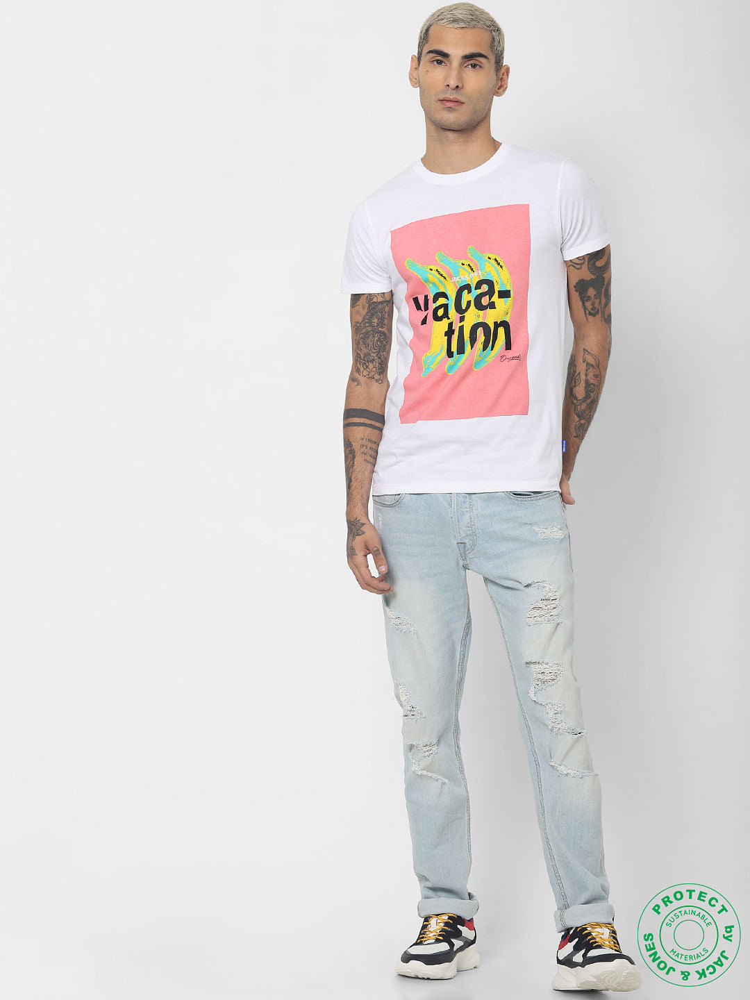White Graphic Print Crew Neck T-shirt