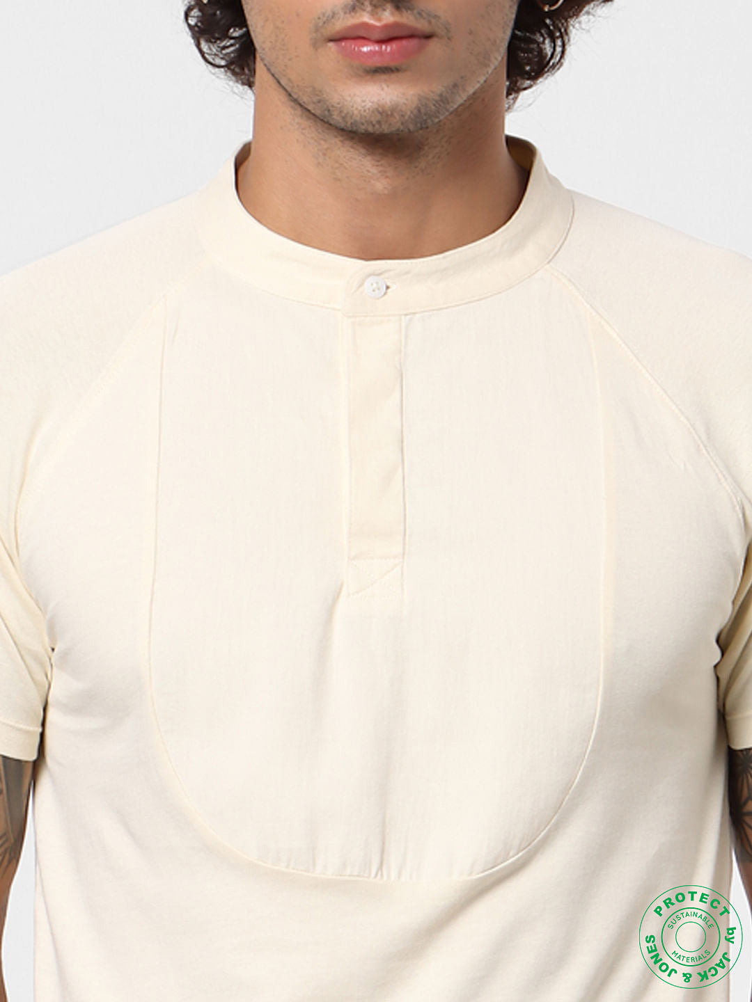 White Short Sleeves Henley Neck T-shirt