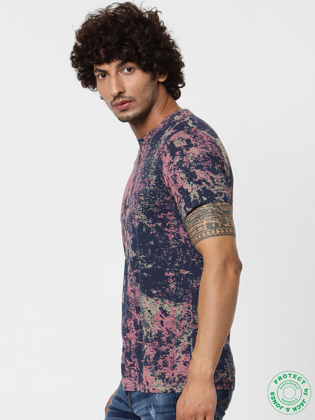 Blue Abstract Print Crew Neck T-shirt