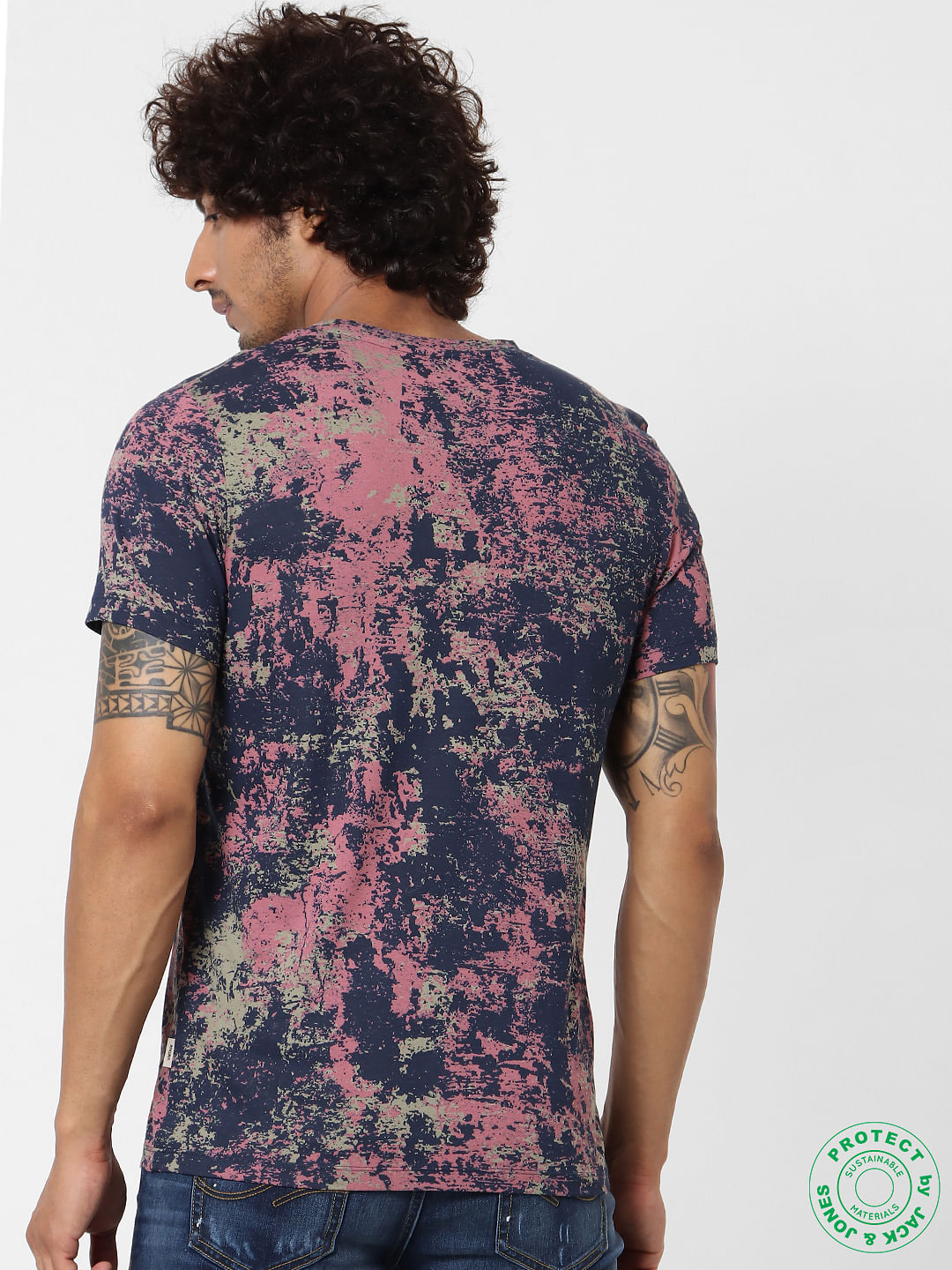 Blue Abstract Print Crew Neck T-shirt