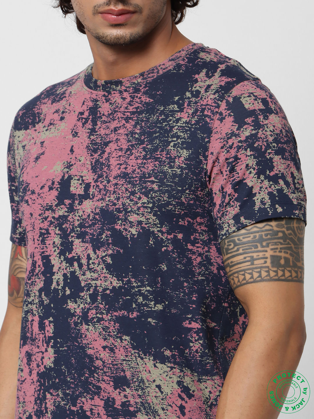 Blue Abstract Print Crew Neck T-shirt