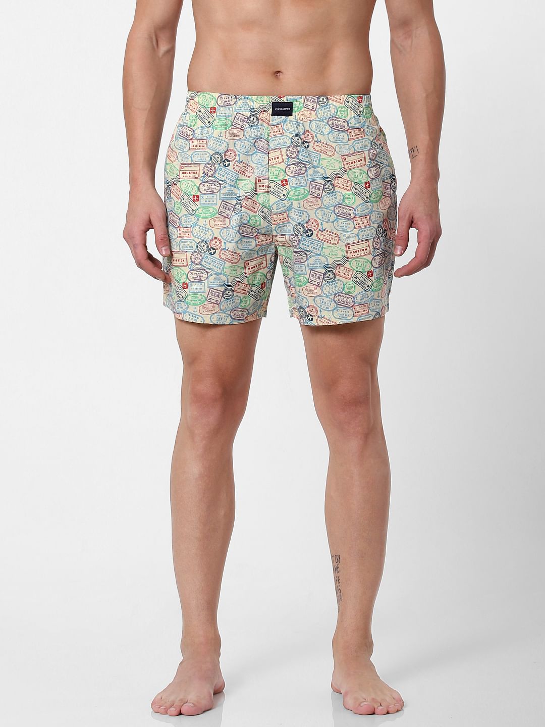 Cream Stamp Print Boxers - S