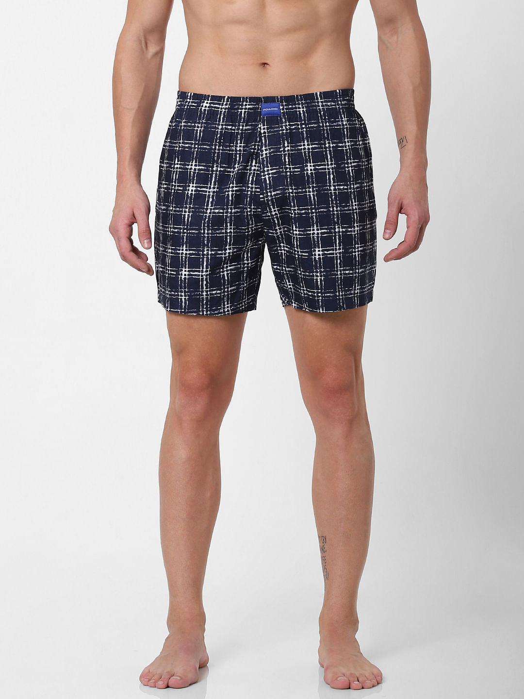 Navy Blue Check Boxers - S