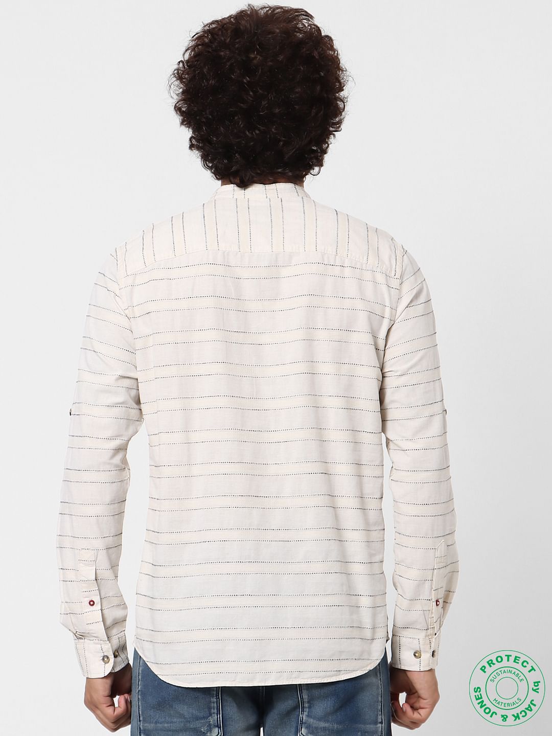 Beige Full Sleeves Striped Linen Shirt