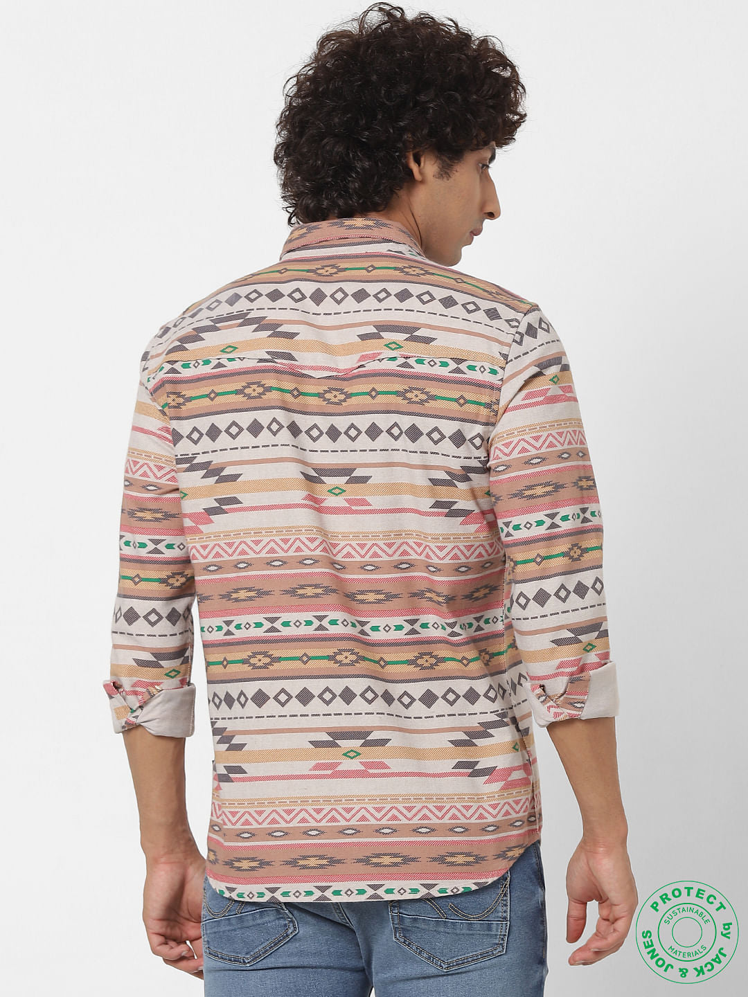 Beige Full Sleeves All Over Print Shirt