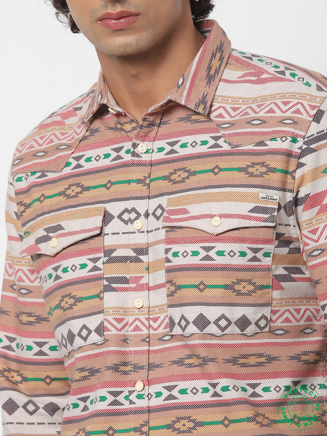 Beige Full Sleeves All Over Print Shirt