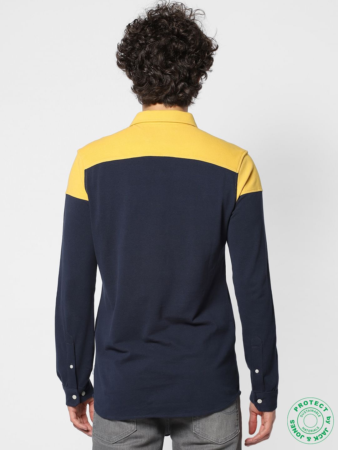 Navy Colourblocked Slim Fit Full Sleeves Shirt