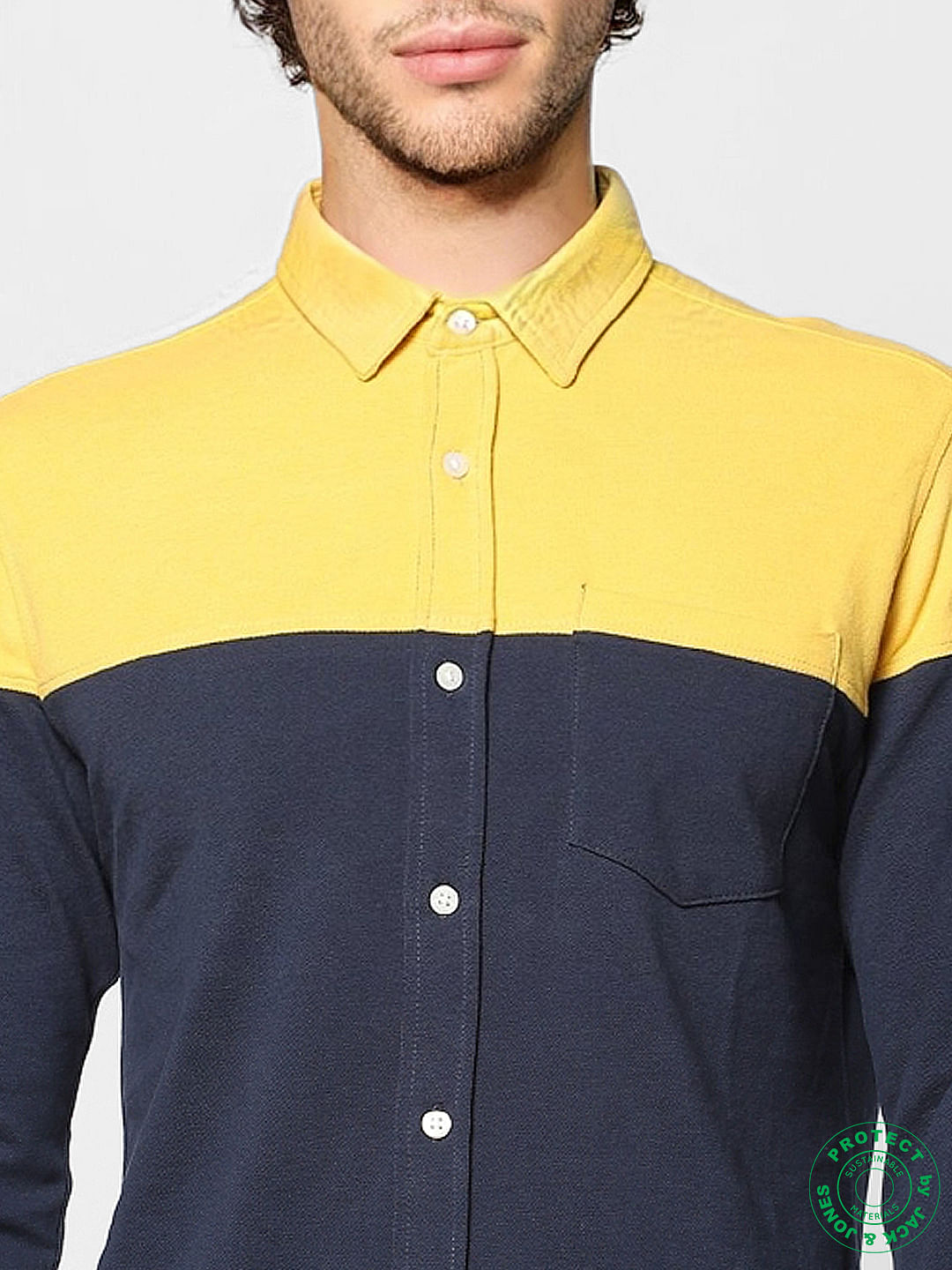 Navy Colourblocked Slim Fit Full Sleeves Shirt