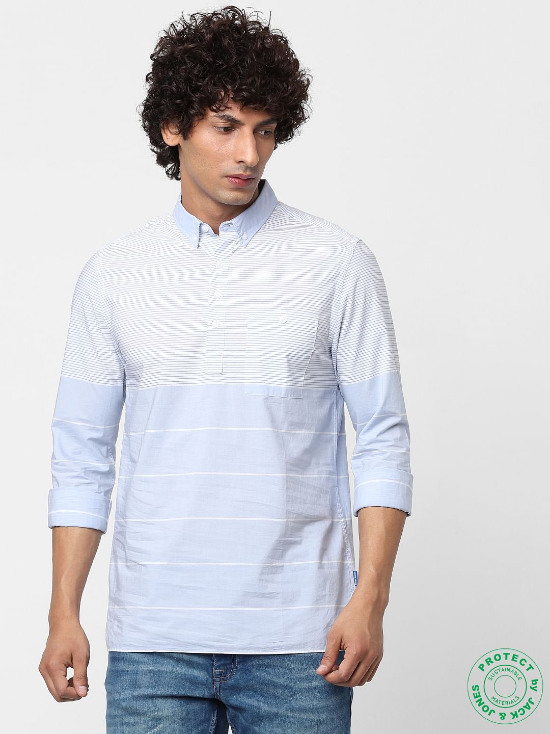 Blue Striped Linen Full Sleeves Shirt