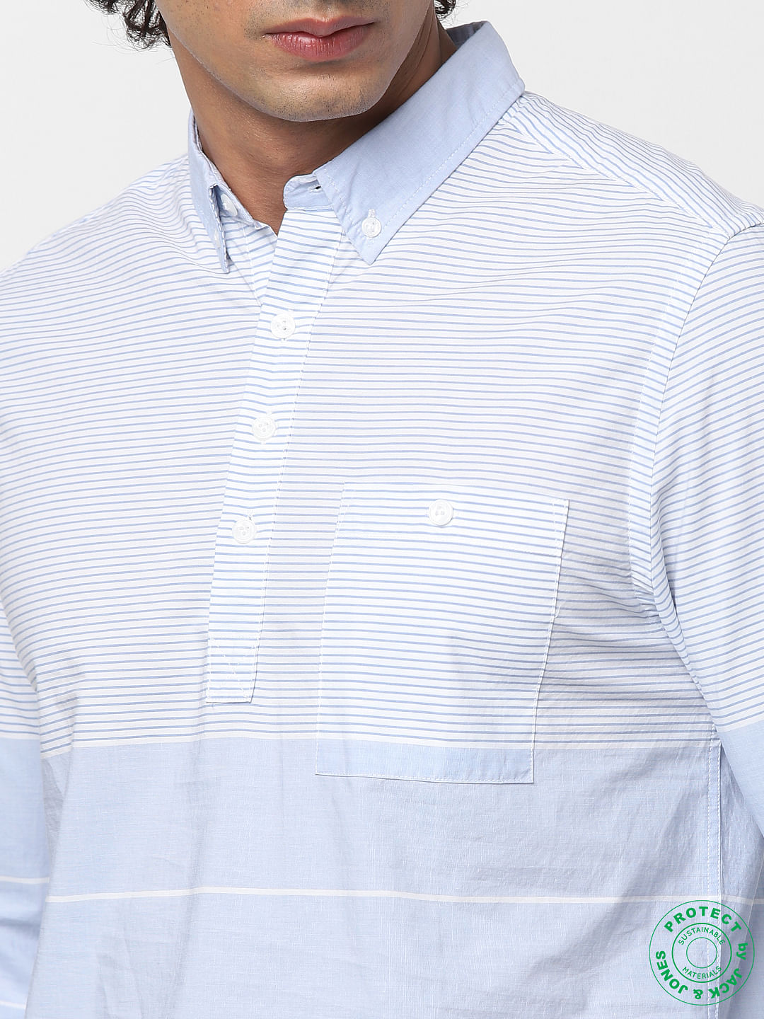 Blue Striped Linen Full Sleeves Shirt