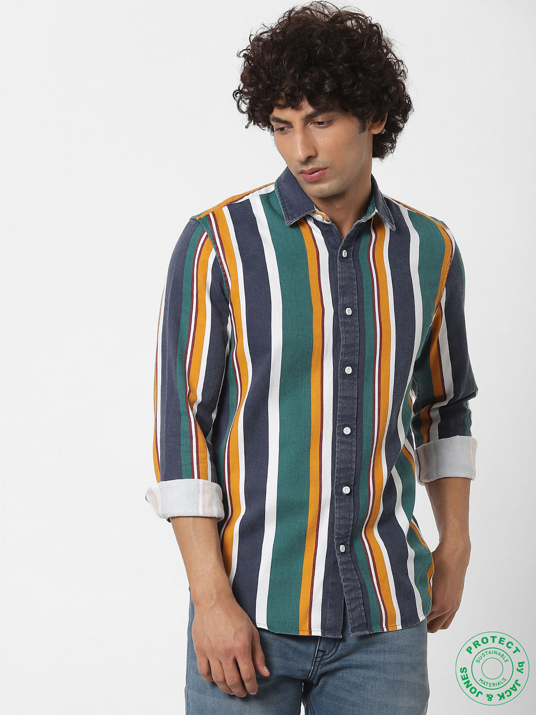 Multi-Coloured Striped Full Sleeves Shirt - S