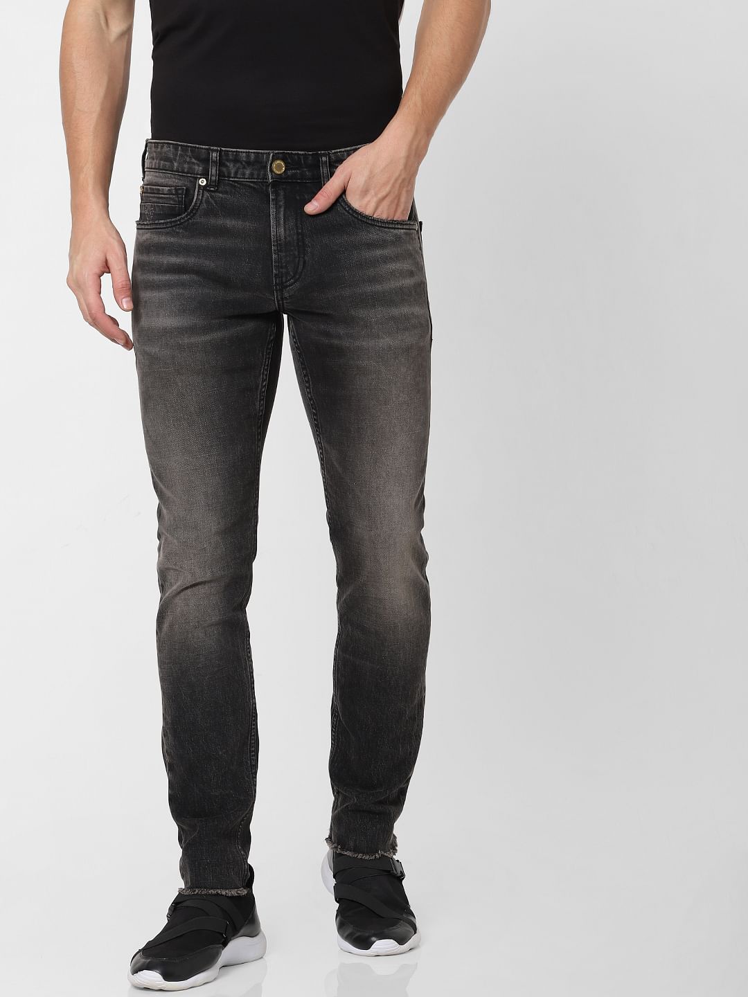 Black Low Rise Washed Glenn Slim Fit Jeans
