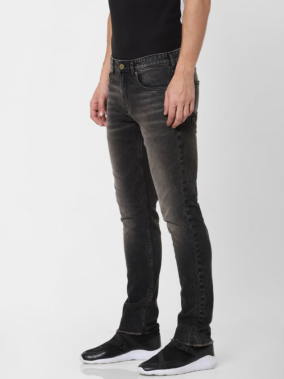 Black Low Rise Washed Glenn Slim Fit Jeans