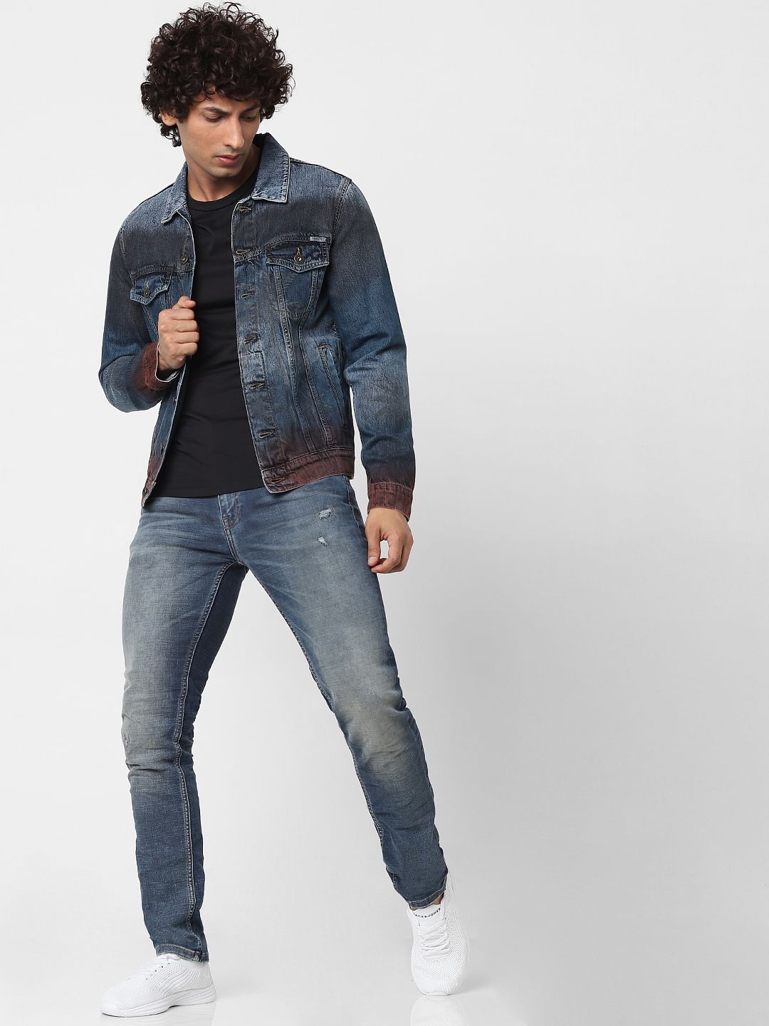 Blue Mid Rise Ben Skinny Fit Ripped Jeans - 28/30