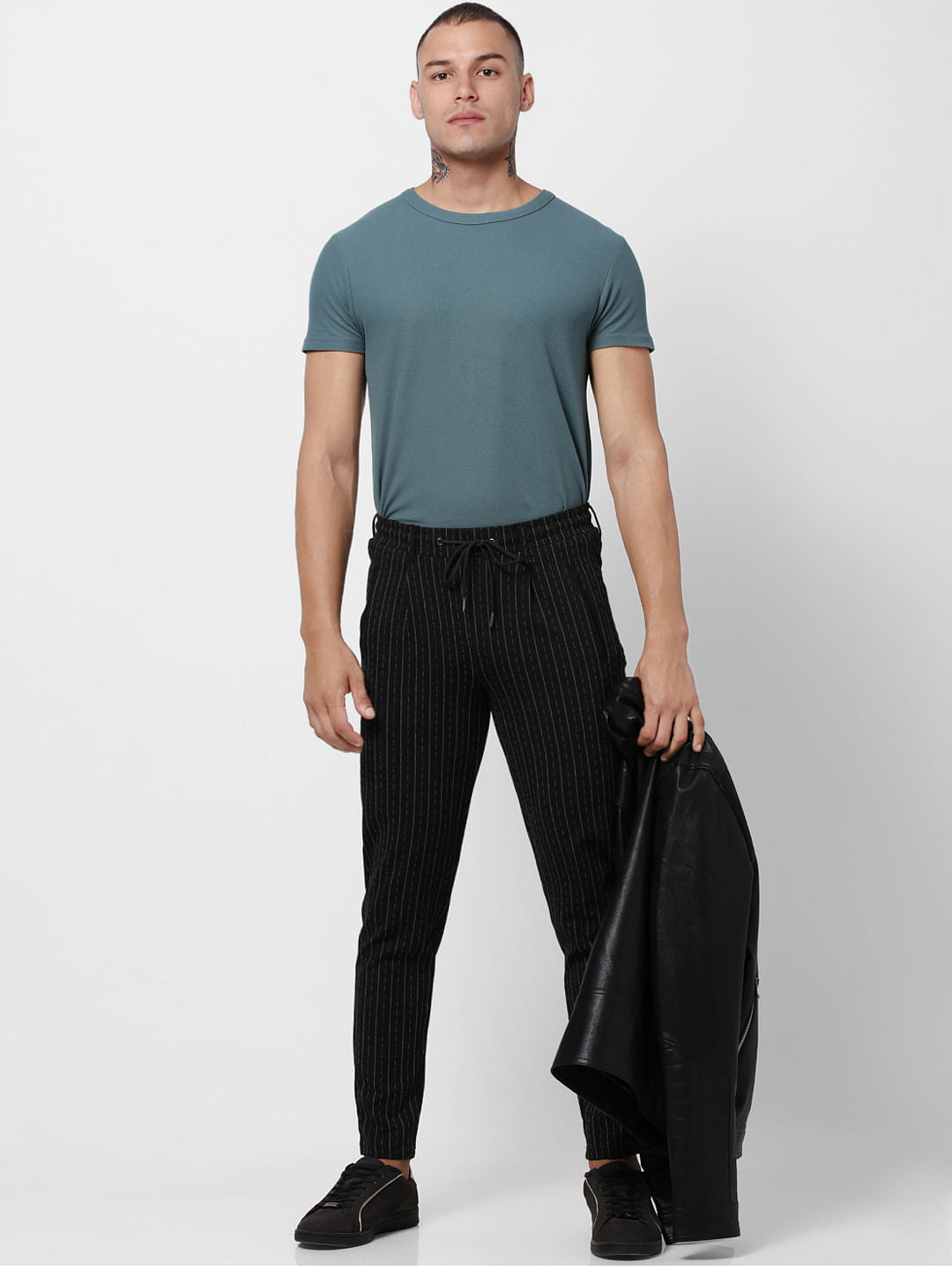 Black Low Rise Striped Pants - S