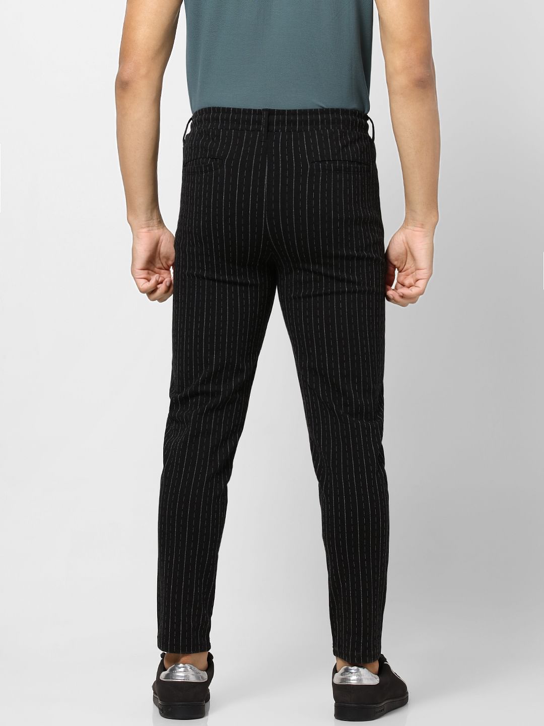 Black Low Rise Striped Pants
