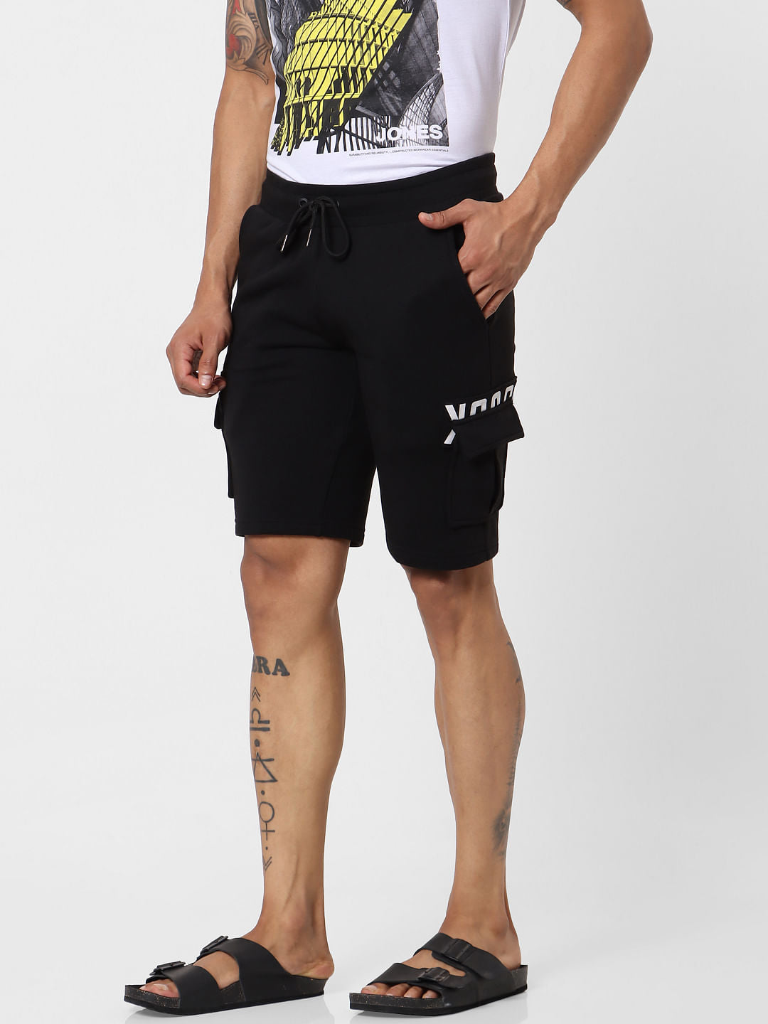 Black Mid Rise Patch Pocket Shorts
