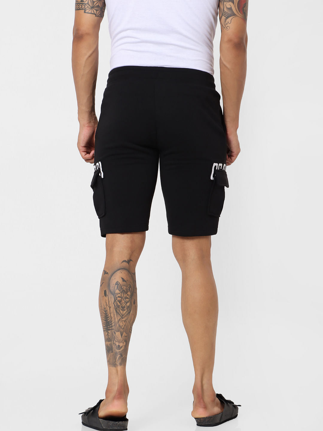 Black Mid Rise Patch Pocket Shorts