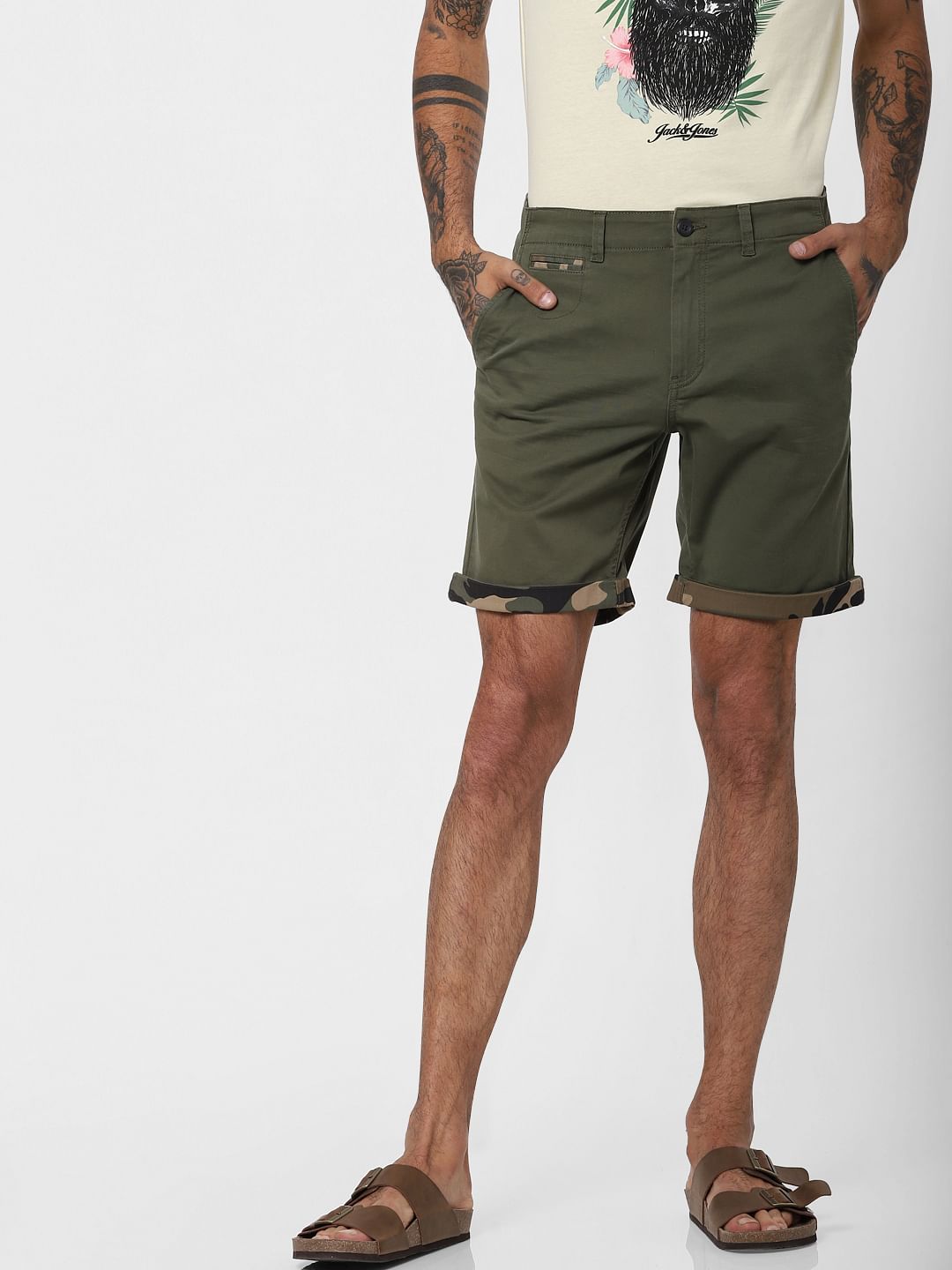 Olive Low Rise Chino Shorts