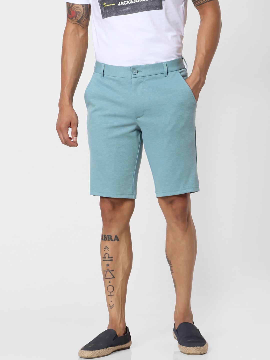 Blue Mid Rise Chino Shorts