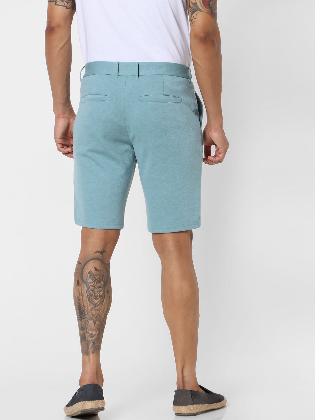 Blue Mid Rise Chino Shorts