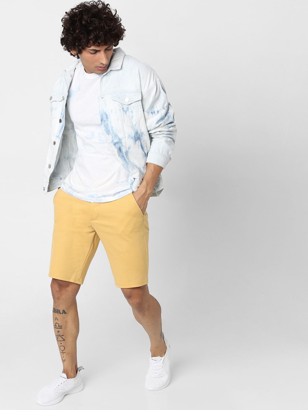 Yellow Mid Rise Chino Shorts - S
