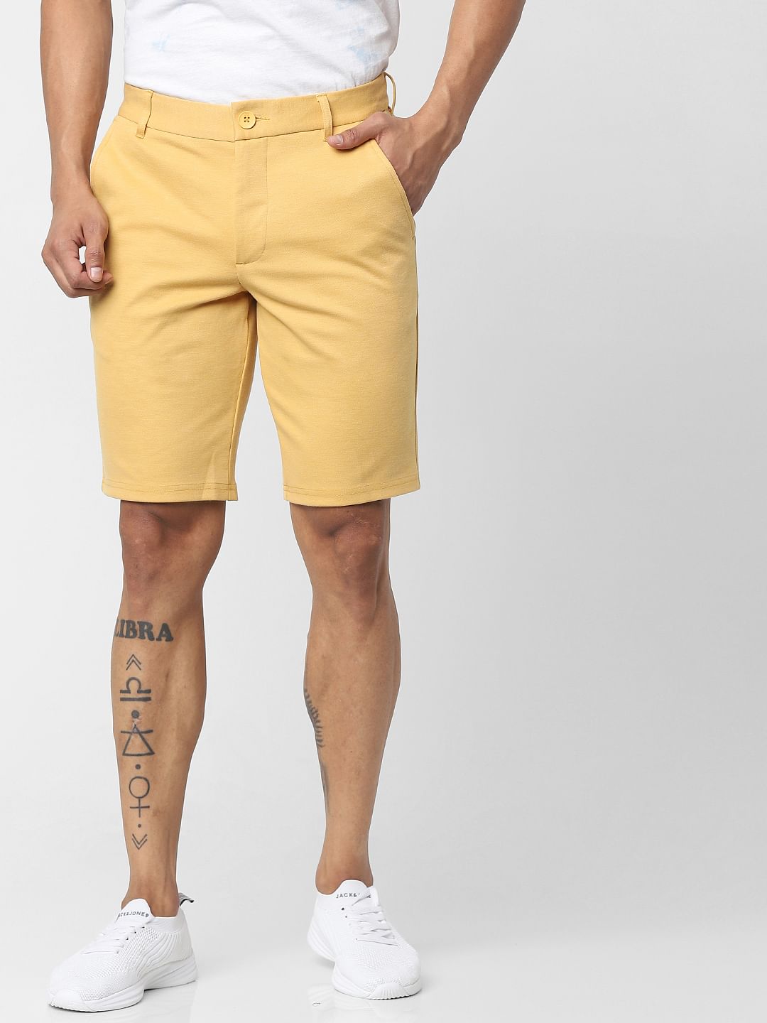 Yellow Mid Rise Chino Shorts