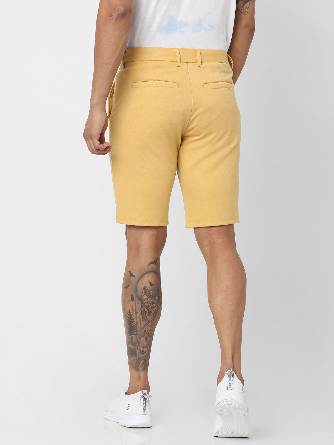Yellow Mid Rise Chino Shorts