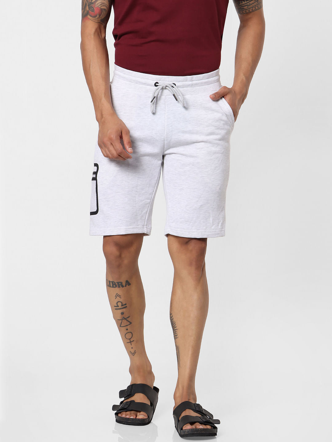 Light Grey Mid Rise Mesh Pocket Shorts