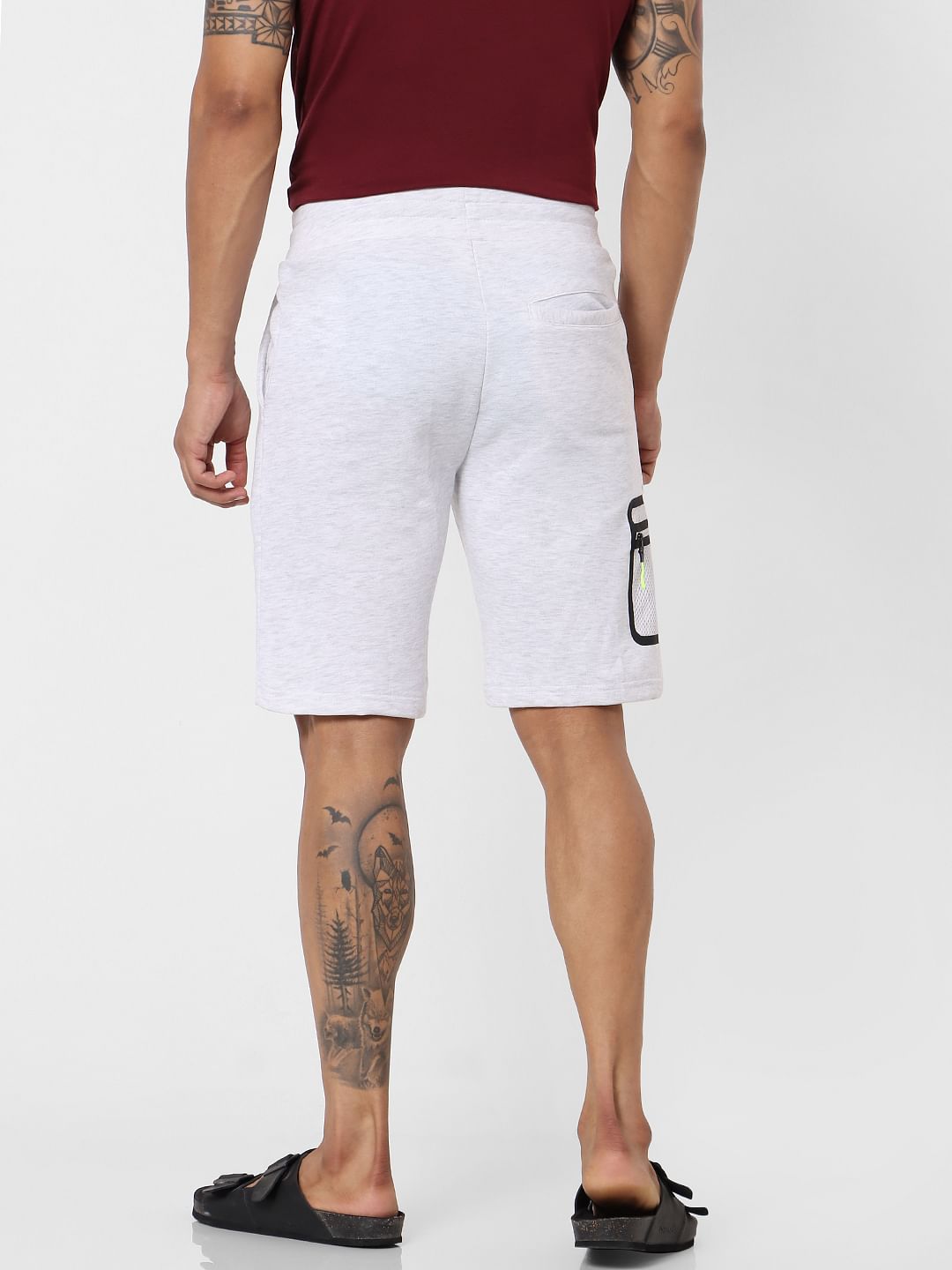 Light Grey Mid Rise Mesh Pocket Shorts