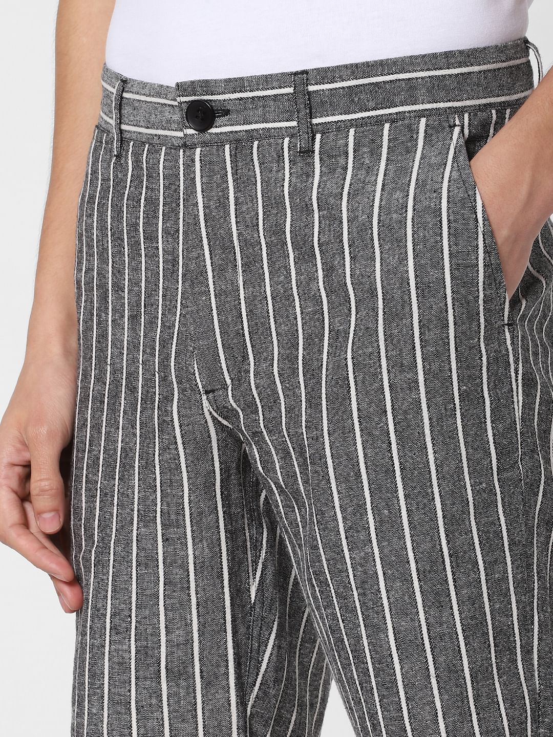 Grey Low Rise Striped Chino Shorts