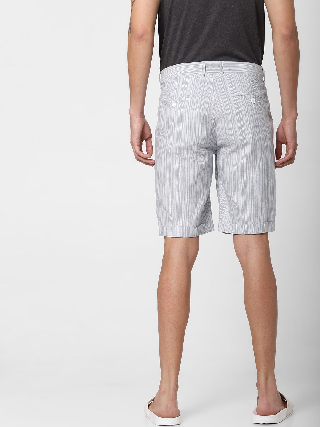 Light Blue Low Rise Striped Chino Shorts