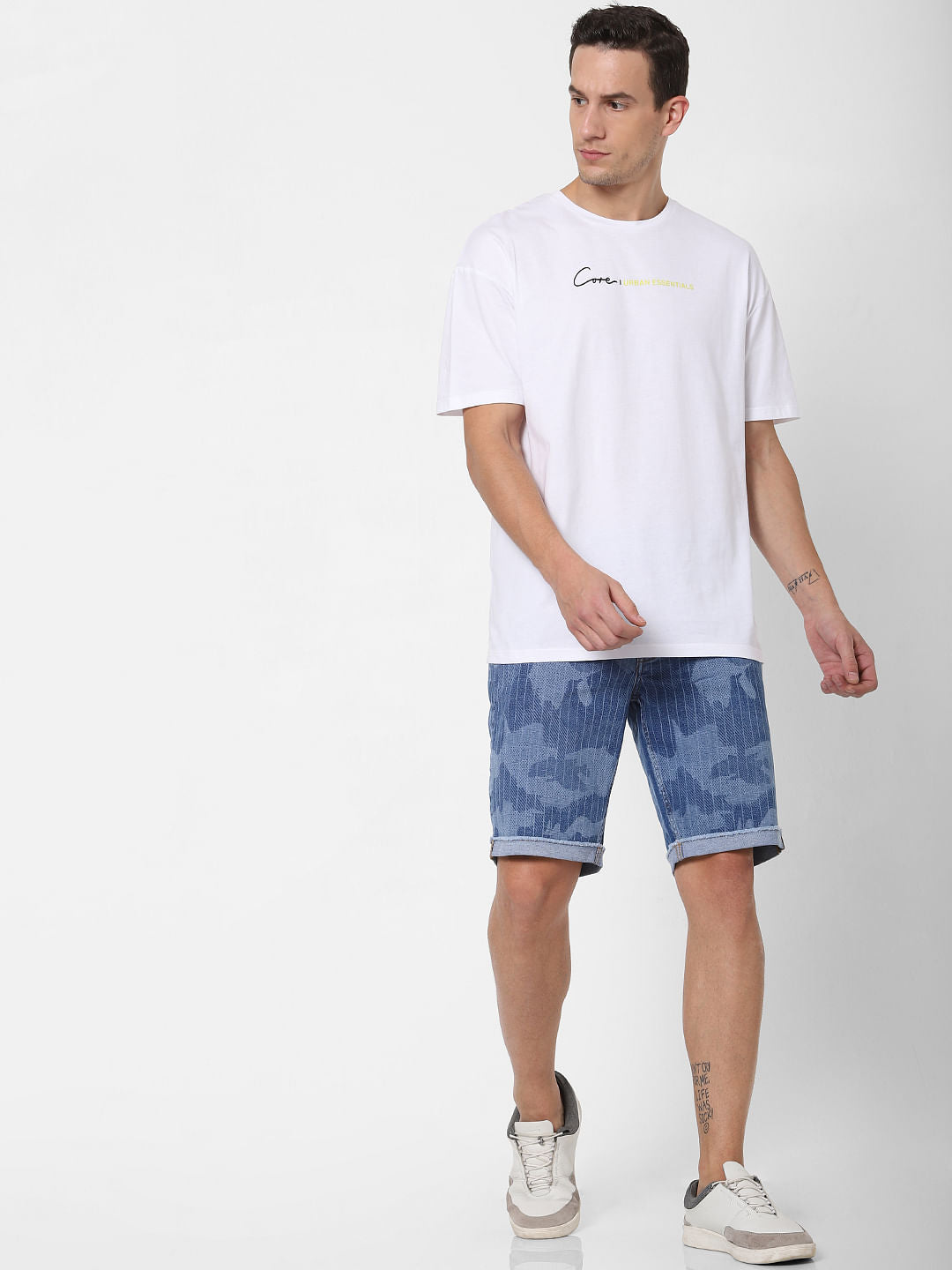 Blue Low Rise Striped Denim Shorts - S