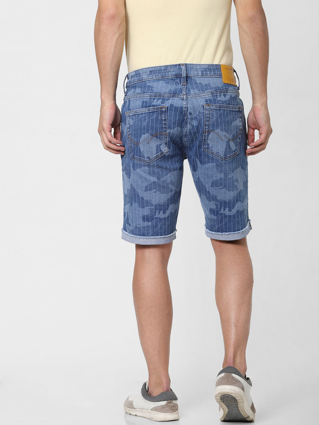 Blue Low Rise Striped Denim Shorts