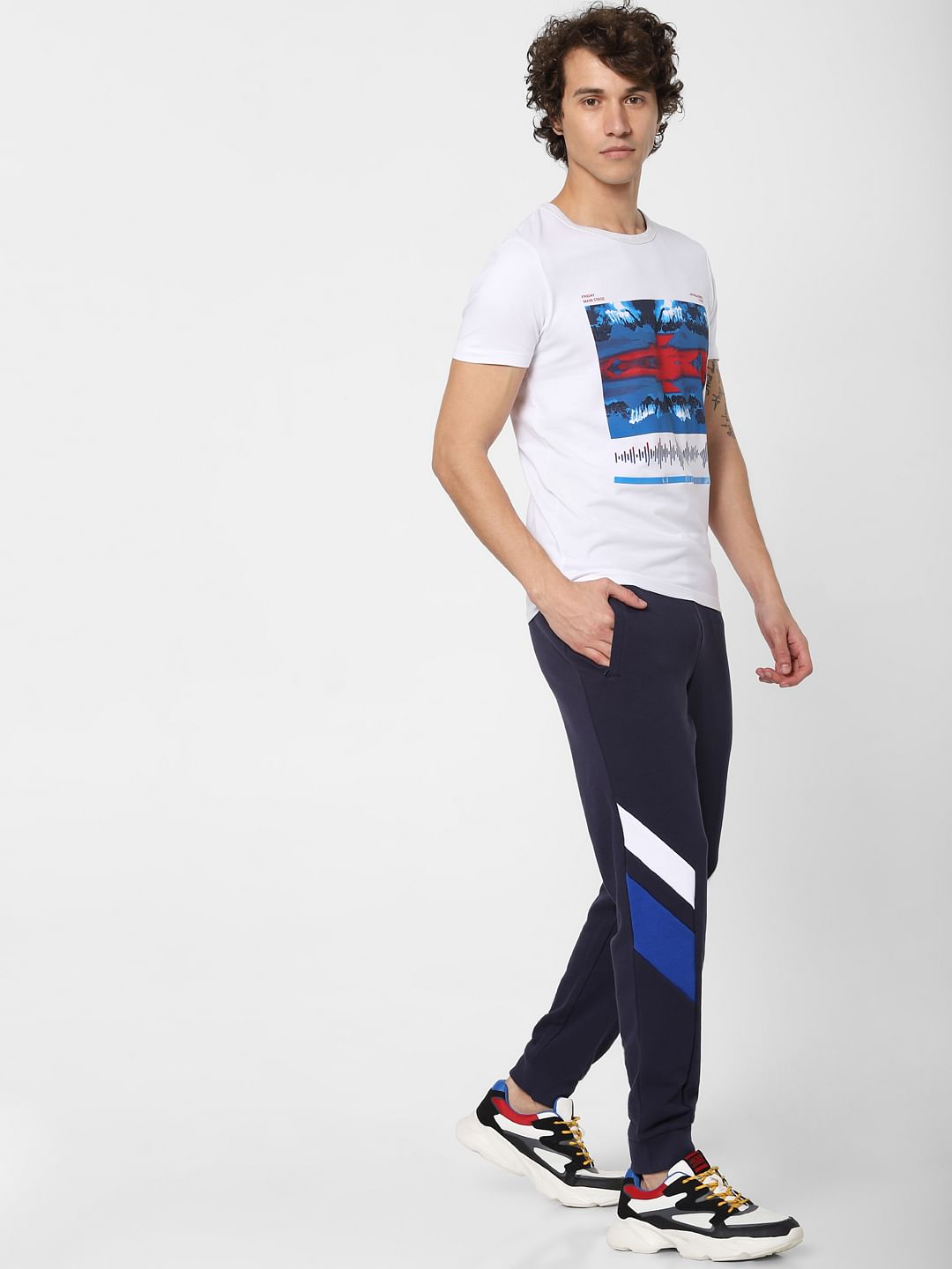 Blue Low Rise Colourblocked Sweatpants - S