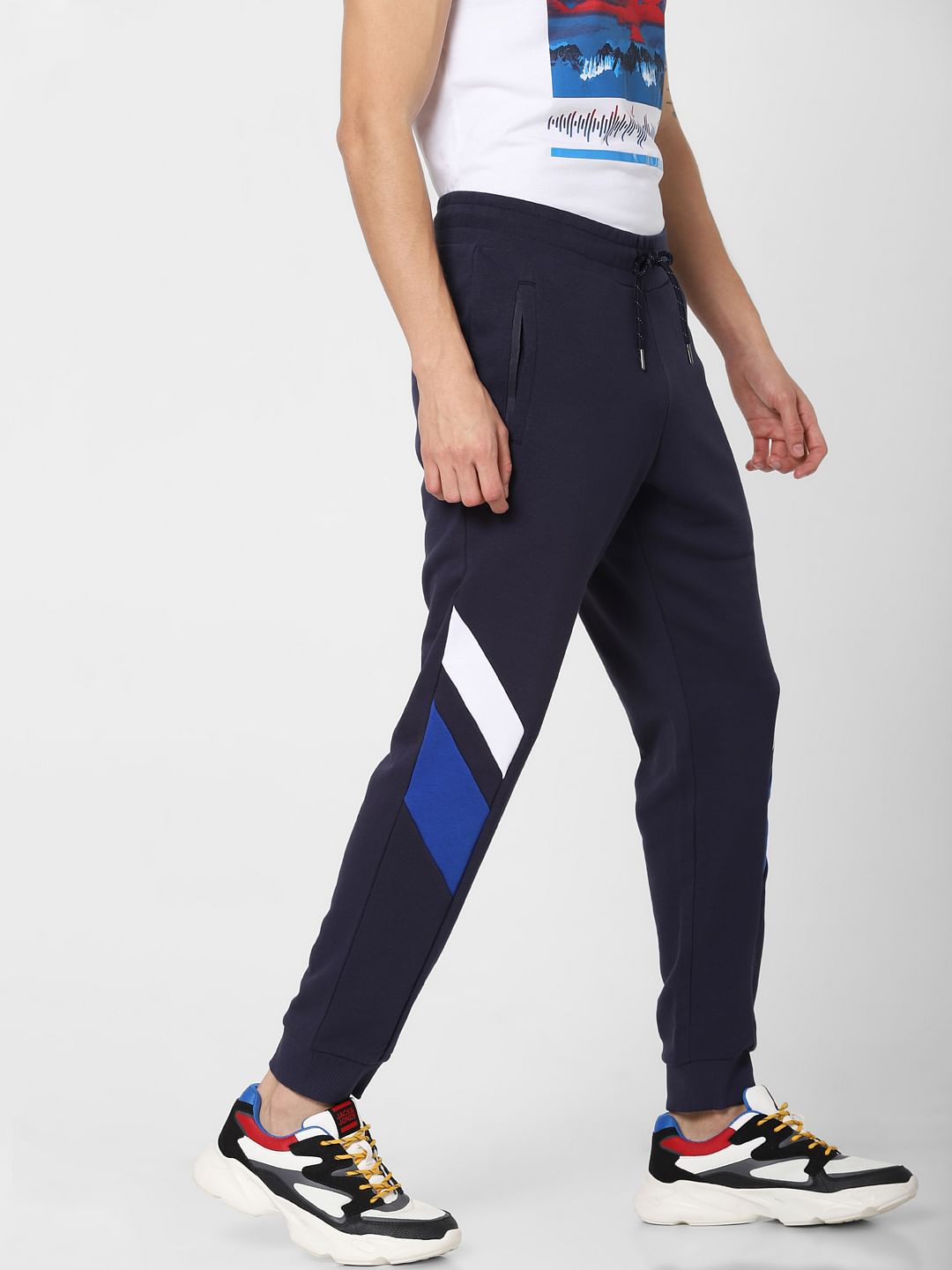 Blue Low Rise Colourblocked Sweatpants