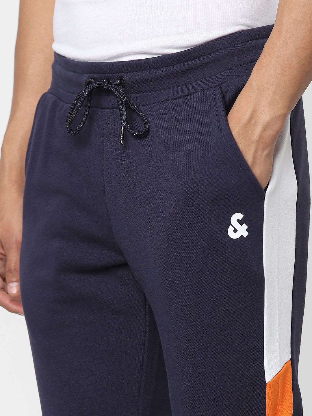 Dark Blue Mid Rise Colourblocked Sweatpants