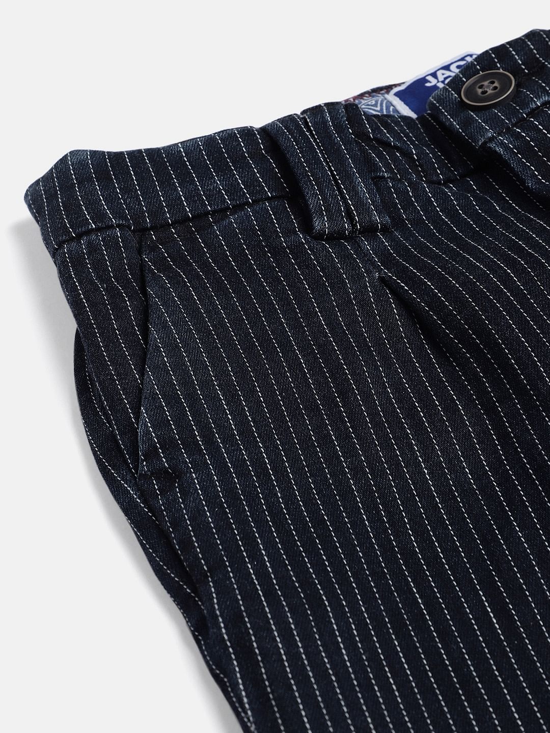 Boys Blue Mid Rise Striped Slim Jeans
