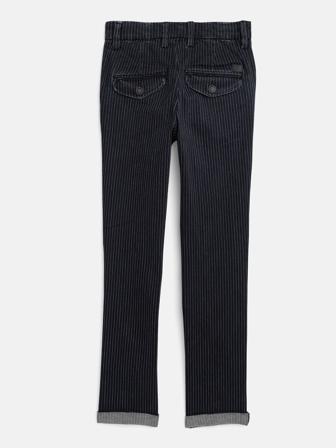 Boys Blue Mid Rise Striped Slim Jeans