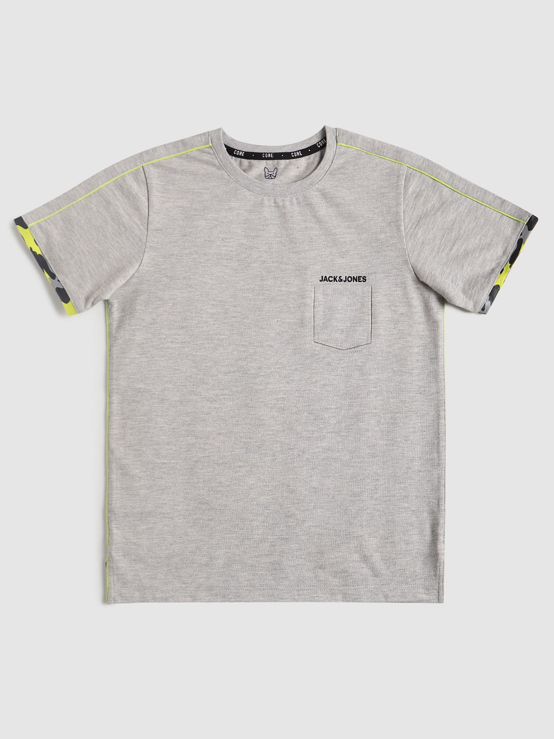 Boys Grey Contrast Tipping Crew Neck T-shirt - 9/10Y