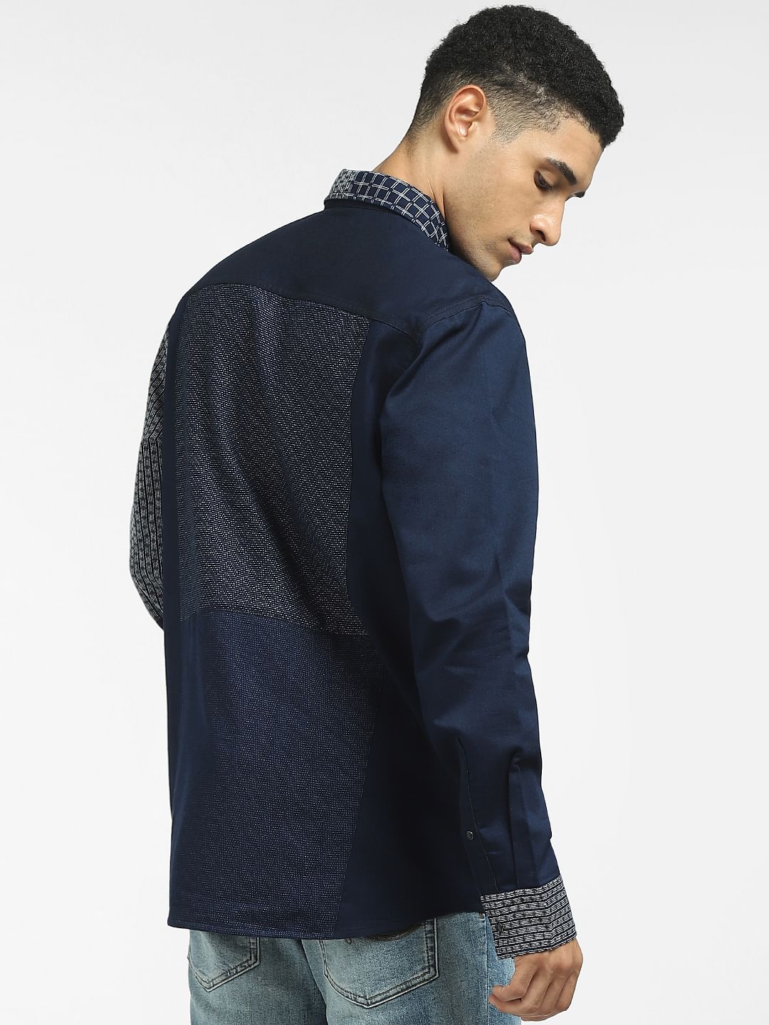 Blue Cut & Dew Patchwork Denim Shirt