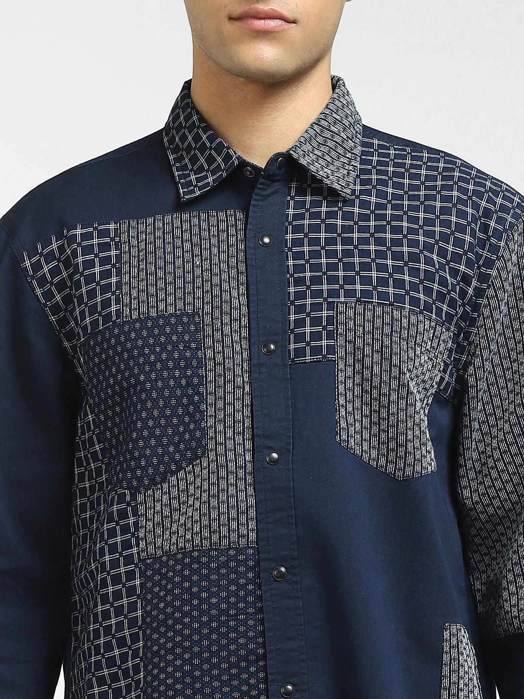 Blue Cut & Dew Patchwork Denim Shirt