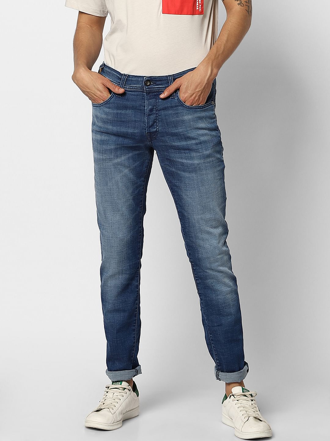 Blue Low Rise Washed Glenn Slim Fit Jeans