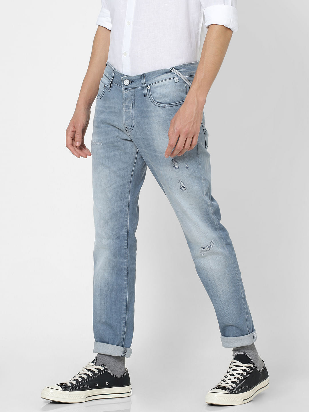 Blue Low Rise Glenn Distressed Slim Fit Jeans