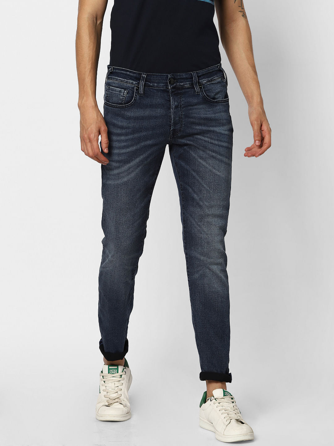 Dark Blue Low Rise Washed Glenn Slim Fit Jeans